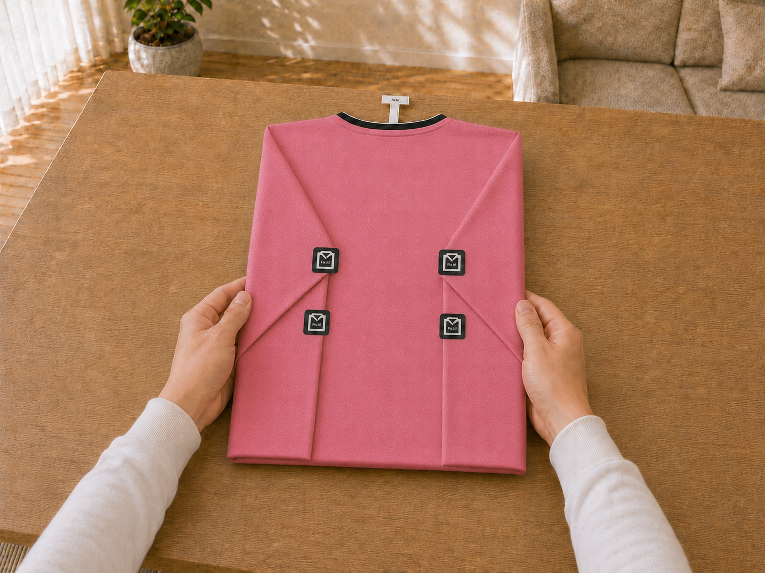 Maglia sportiva piegata in modo ordinato e simmetrico con ShirtFrame