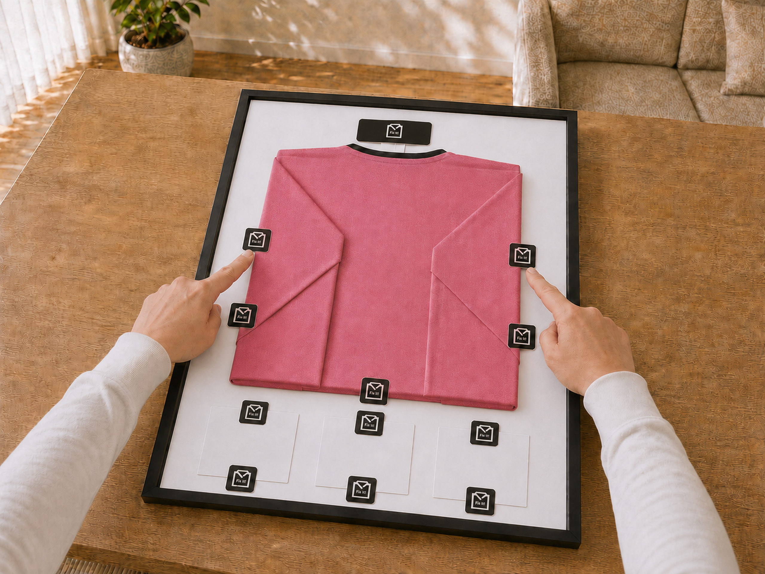 Maglia sportiva fissata in modo ordinato nel sistema ShirtFrame
